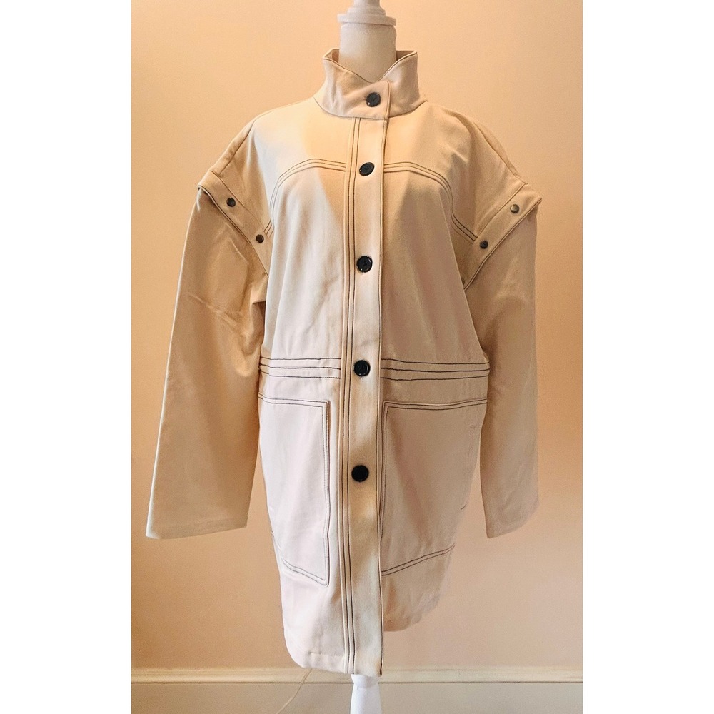 NWT MELLODAY Women Ivory Contrast Stitch Utility Jacket Size Large L